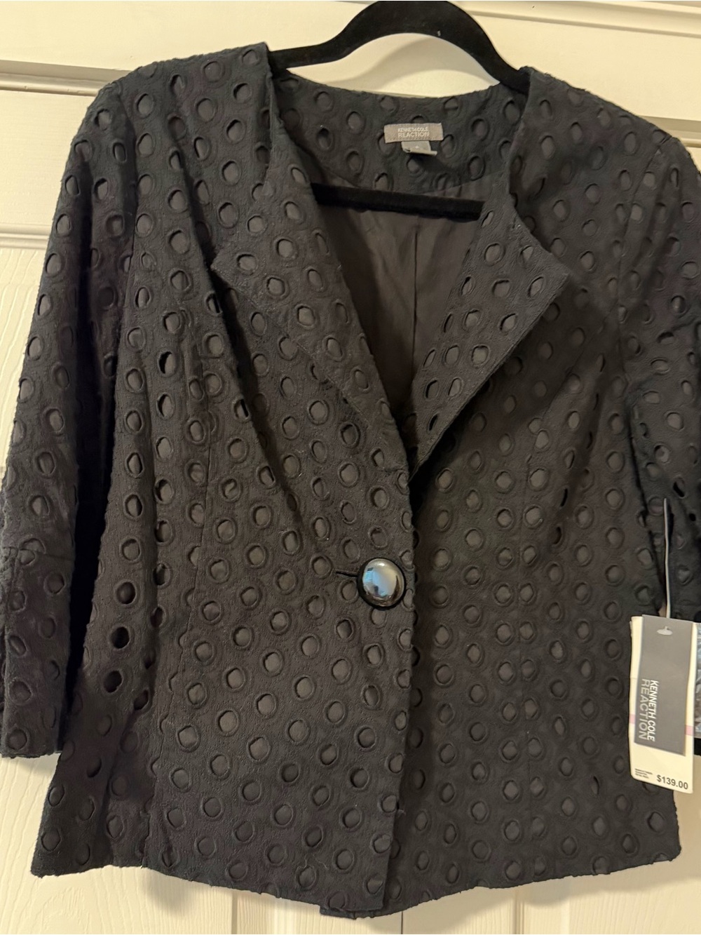 Kenneth Cole Reaction Black Circle-Texture Single-Button Blazer